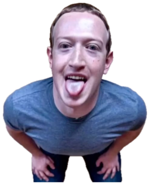 Mark Zuckerberg hunched over the camera with his tongue sticking out sticker