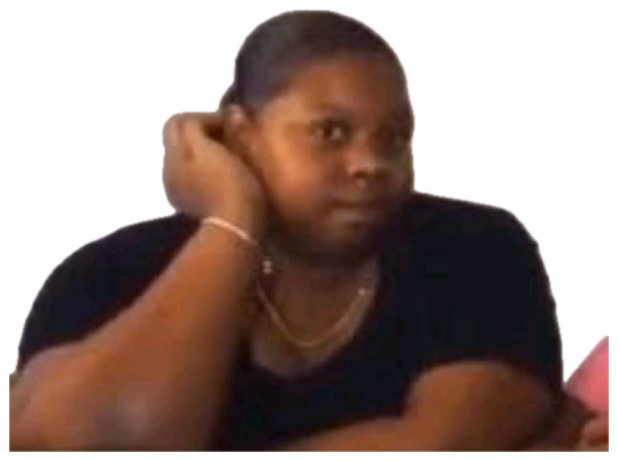 Woman with a hand cupped to her ear giving a skeptical sideways look sticker