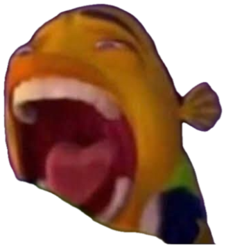Cartoon fish with its mouth stretched impossibly wide open mid-scream sticker