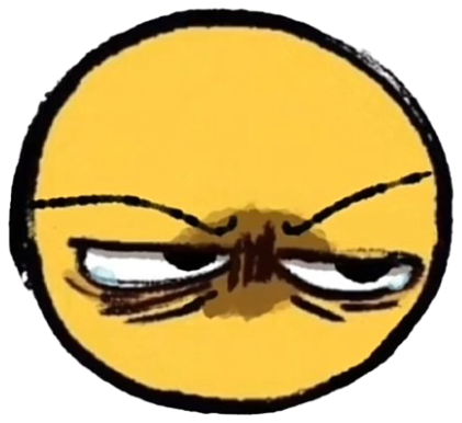Yellow emoji face with narrowed eyes and a sly, smug little smirk sticker