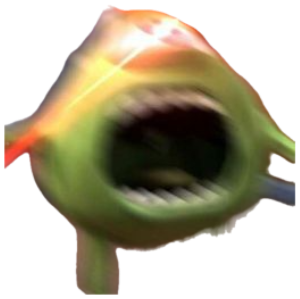 Mike Wazowski from Monsters Inc. launching toward the camera mouth wide open in full panic sticker