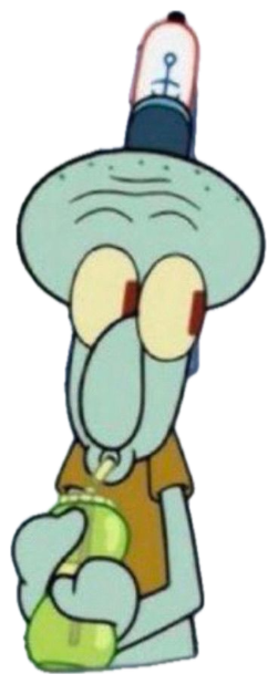 Squidward with heavy bloodshot eyes sipping a drink with complete disinterest sticker