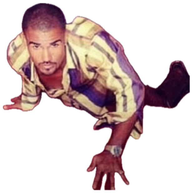 Man crawling up red carpeted stairs staring seductively at the camera sticker