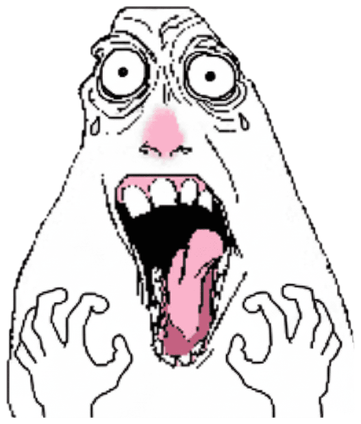 Wojak-style face screaming in terror with bulging eyes and tongue out sticker