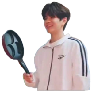 Guy in a kitchen raising a frying pan, captioned 'DO U WANNA BE SLAPPED?' sticker
