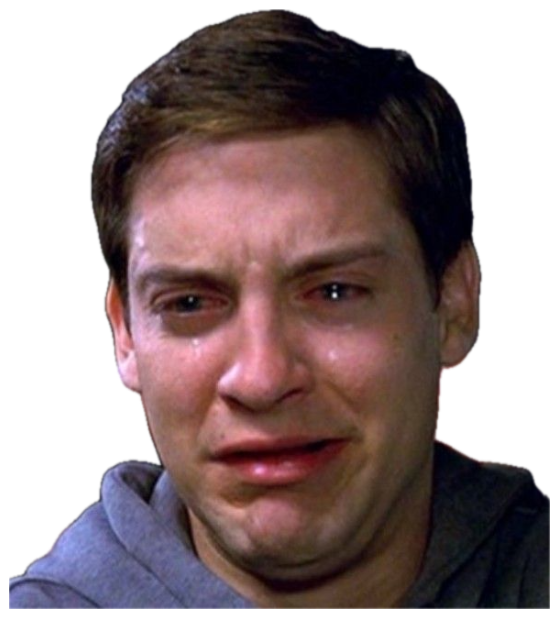 Peter Parker with teary eyes and a quivering lip, on the verge of full crying sticker