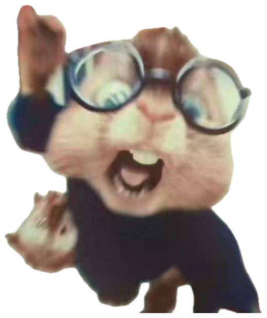 Bespectacled cartoon chipmunk screaming mid-air in a blurry hallway sticker