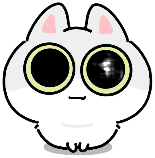 Cartoon cat with huge black pie eyes and a flat, blank stare sticker