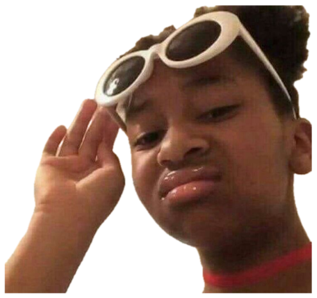 Kid pushing white sunglasses up his forehead with a smug pout sticker