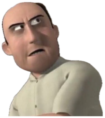 Animated bald man in a crowd squinting with a deeply confused, skeptical look sticker