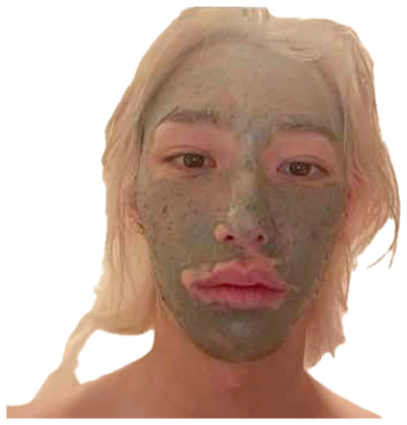 Person with clay face mask staring blankly at a Q&A asking 'Do you know how to twerk?' sticker