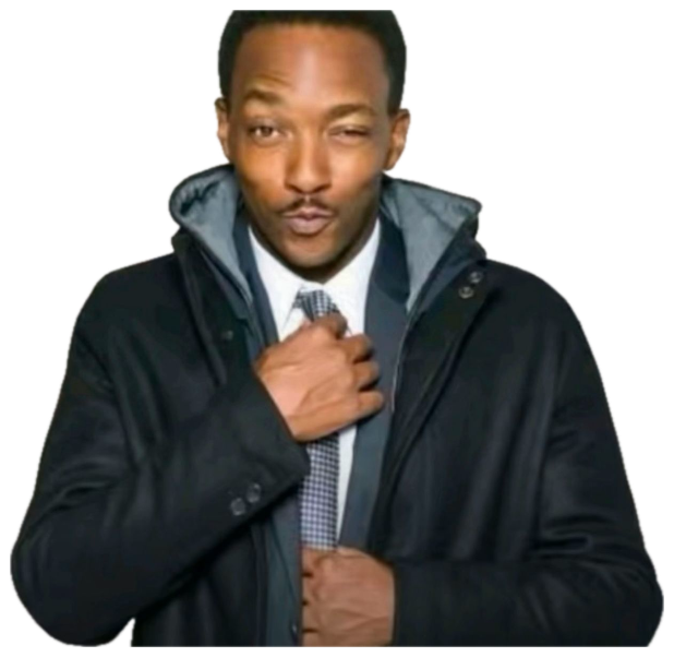Man in a suit and dark coat gripping his tie with a smooth, flirty smirk sticker