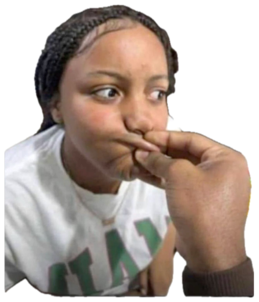 Girl side-eyeing while someone squishes her cheek with their fingers sticker