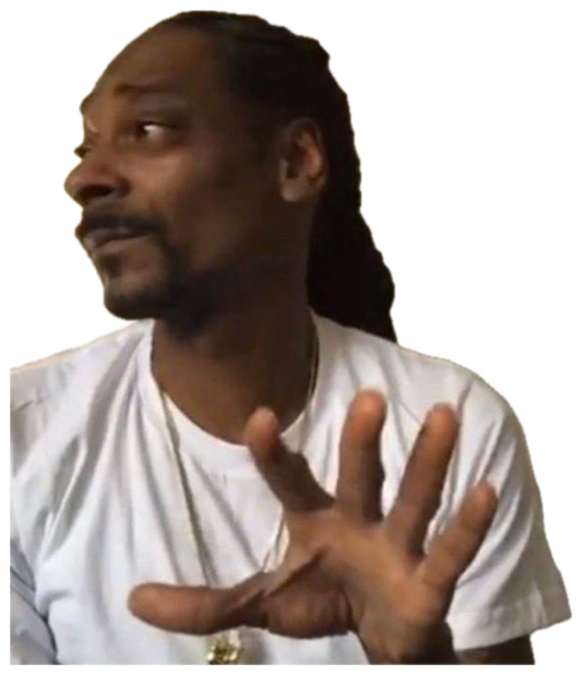 Snoop Dogg holding up a hand and side-eyeing with a skeptical 'hold up' look sticker