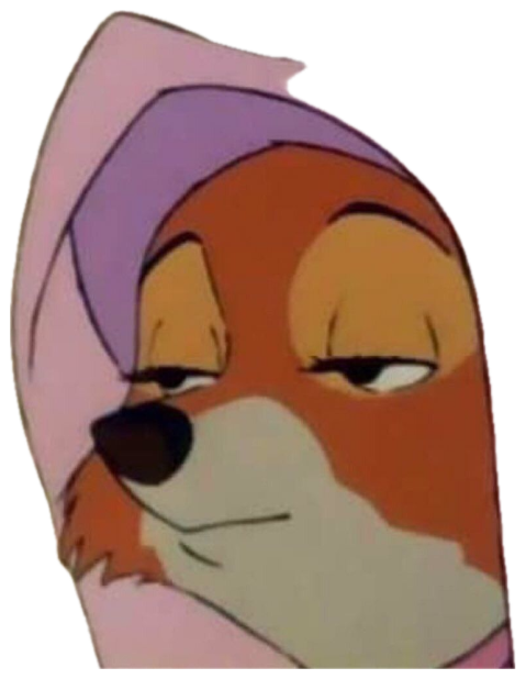 Cartoon fox in a purple veil giving a heavy-lidded, flirty sideways look sticker