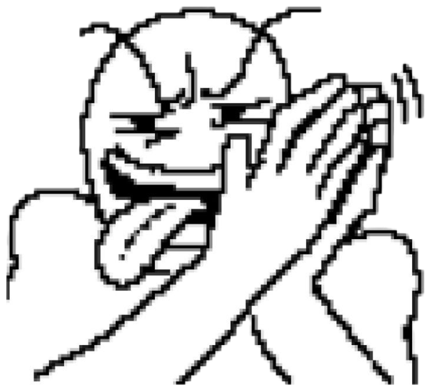 Pixelated cartoon character furiously clapping while making an angry scrunched face sticker