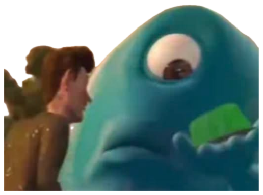 Blue animated fish character staring sideways with an utterly done, hollow expression sticker