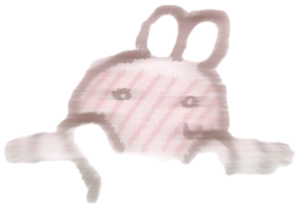 Cartoon blurred pink bunny vibrating with anxious panic energy on a pink background sticker