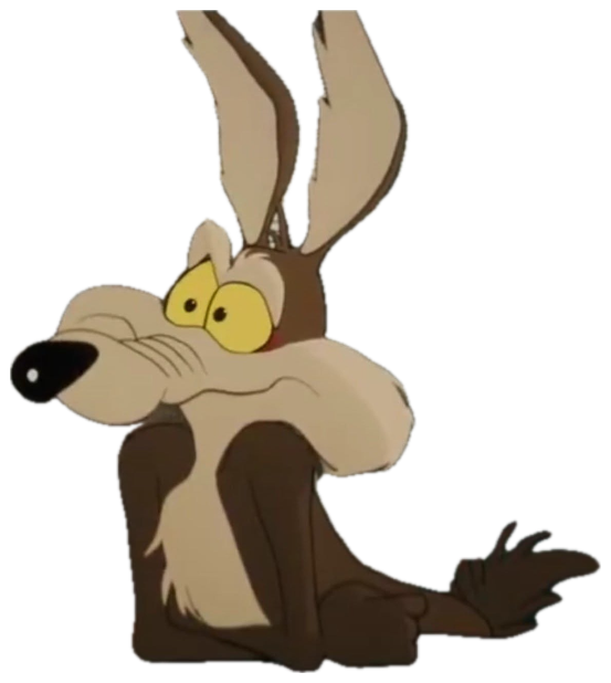 Wile E. Coyote sitting at a desk looking completely terrified and on edge sticker