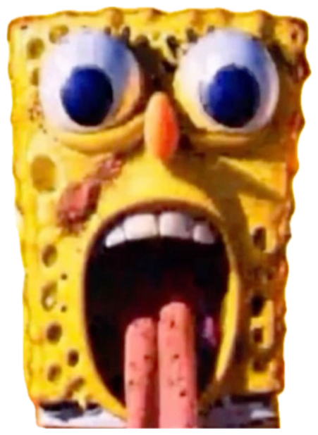 Distorted SpongeBob with bugged-out googly eyes and mouth agape in horror sticker