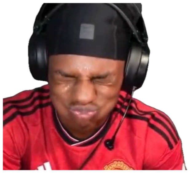 Guy in headphones and a Man United jersey scrunching his face in pained disgust sticker
