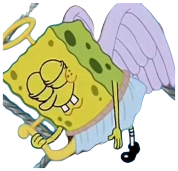 SpongeBob floating as a halo-wearing angel with his eyes shut and hands folded sticker