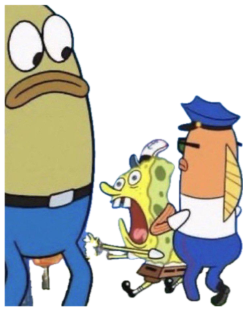 SpongeBob screaming and being dragged away by a cop fish as a bystander watches sticker