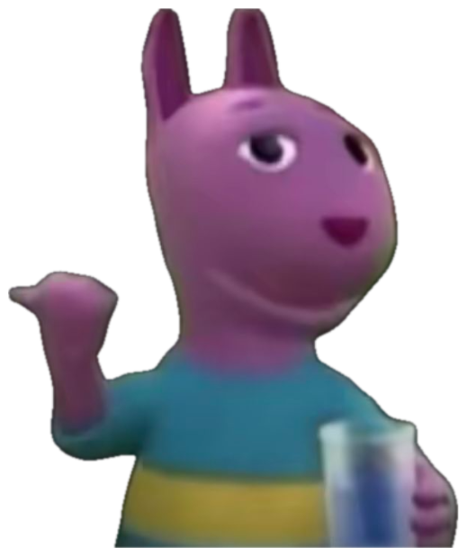 Purple Backyardigans character gesturing smugly while holding a glass sticker