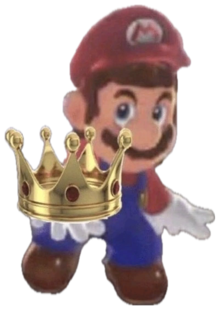 Mario holding up a golden crown with the caption 'you dropped this' sticker