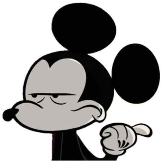 Stylized Mickey Mouse smirking and pointing with a sly, judging look sticker