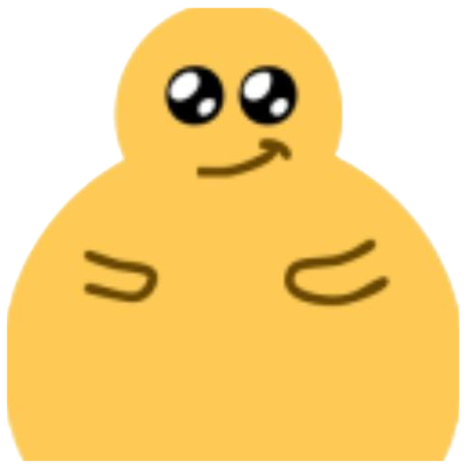 Chubby yellow blob cartoon with a sheepish little smile and stubby raised arms sticker