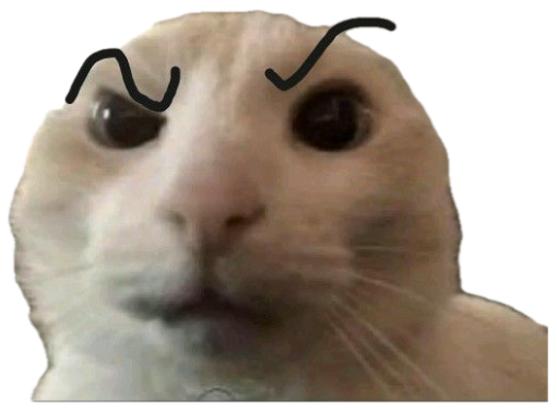 White cat up close with crude squiggly eyebrows drawn on, giving maximum skeptical judgment sticker