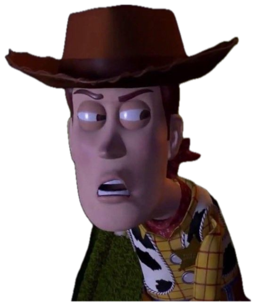 Woody from Toy Story frozen mid-gasp with wide alarmed eyes sticker