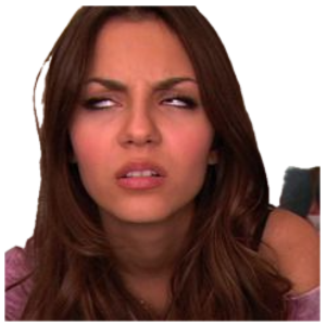 Brunette woman squinting hard with a pursed lip like she just heard the most questionable thing sticker