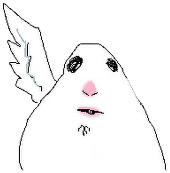 Doodled white blob wearing a halo and angel wings, looking suspiciously innocent sticker
