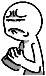 Minimalist stick-figure character stroking chin with a furrowed brow, deep in suspicious thought sticker