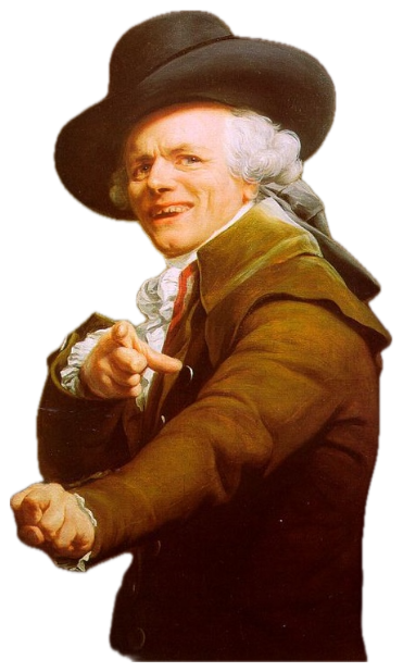 18th-century portrait meme man in a tricorn hat pointing at you with a smug grin sticker