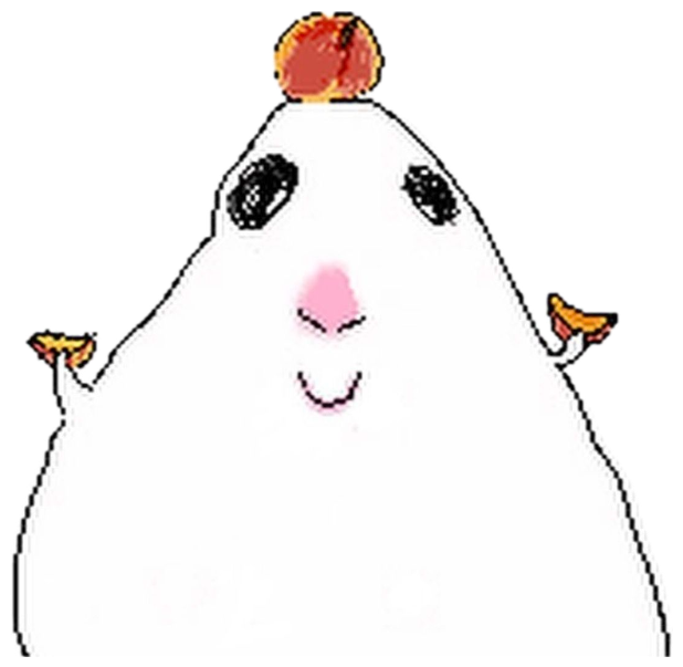 Crudely drawn white blob creature with tiny arms and a blank little smile sticker