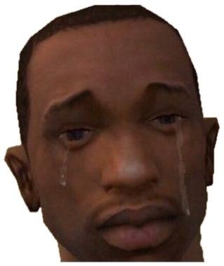 A GTA San Andreas-style character with tears streaming down a sad, defeated face sticker