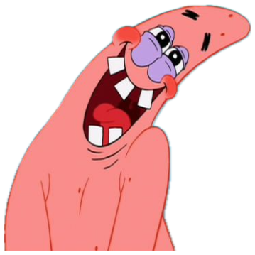 Patrick Star from SpongeBob laughing hysterically with bruised eyes sticker