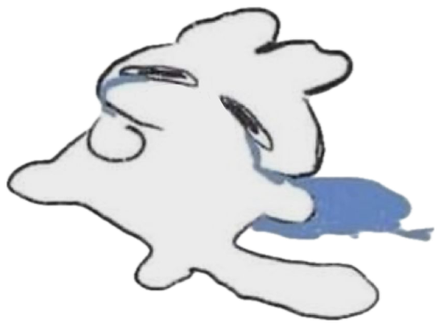 Crude doodle of a blob figure melting into a puddle of its own tears sticker
