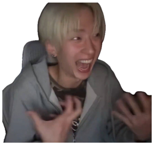 Blonde-haired guy at his desk screaming with both hands up in pure hype sticker