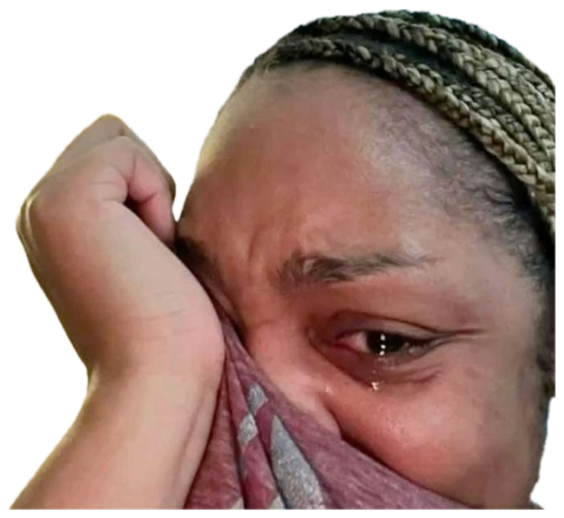 Woman wiping a tearful eye against a window blind, quietly emotional sticker