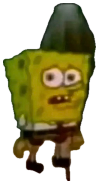 SpongeBob running wild-eyed with a sombrero on his head in a dark spooky setting sticker