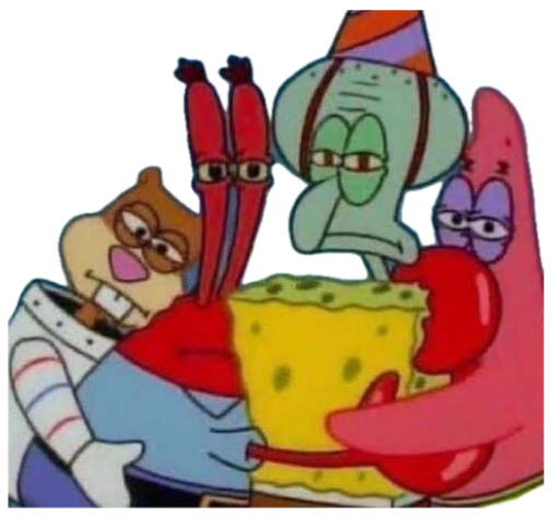 SpongeBob cast at a birthday party all looking deeply unimpressed and annoyed sticker