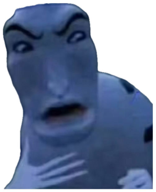 CGI character with raised eyebrows and gaping mouth in a shocked, alarmed stare sticker