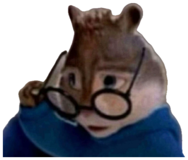 Simon the chipmunk peering over his glasses with a skeptical, judgmental look sticker
