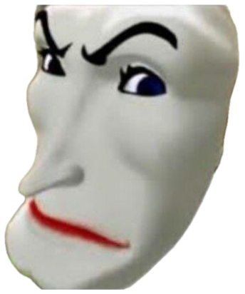 White-faced cartoon figure with a raised eyebrow and red frown giving a judgmental smirk sticker