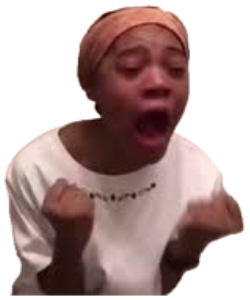 Woman in a headwrap with clenched fists and mouth wide open, screaming with excitement sticker