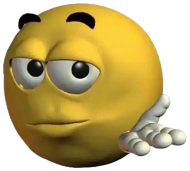 Classic yellow emoji man with big shoes lounging back with a half-lidded, unbothered look sticker